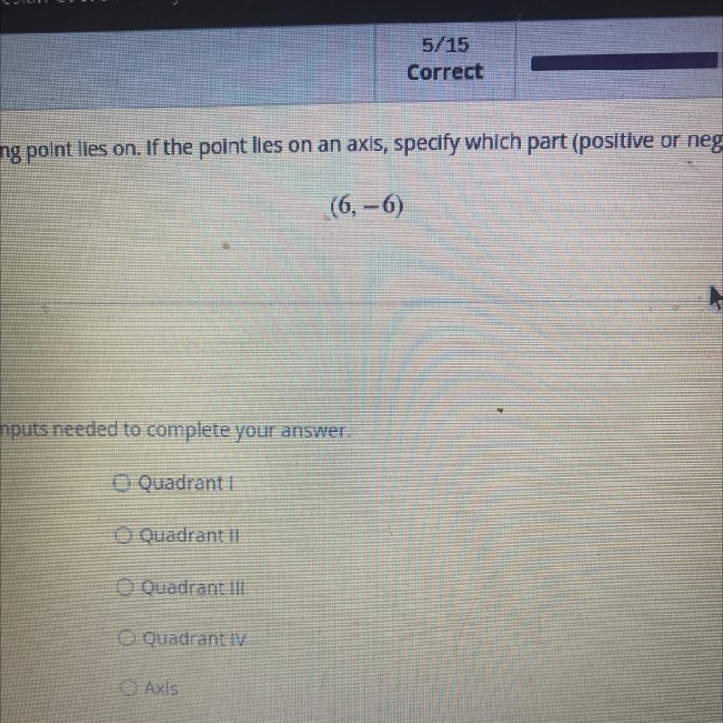 Identify the quadrant or axis that is following point lies on if the point lies on-example-1