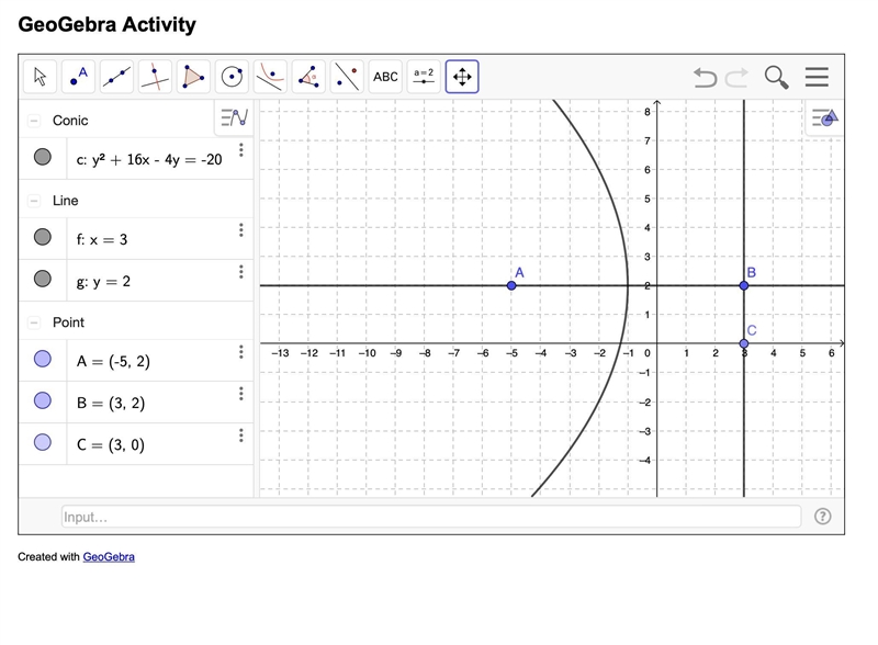 Part IOnce you have constructed the parabola, use GeoGebra to display its equation-example-1