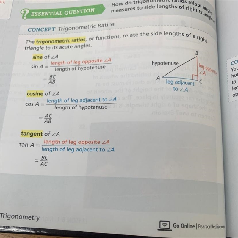 Refer to the diagram. what is an opposite side , what is an adjacent side. what is-example-1