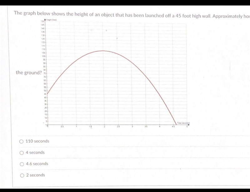 The graph below shows the height of an object that has been launched off a 45 foot-example-1