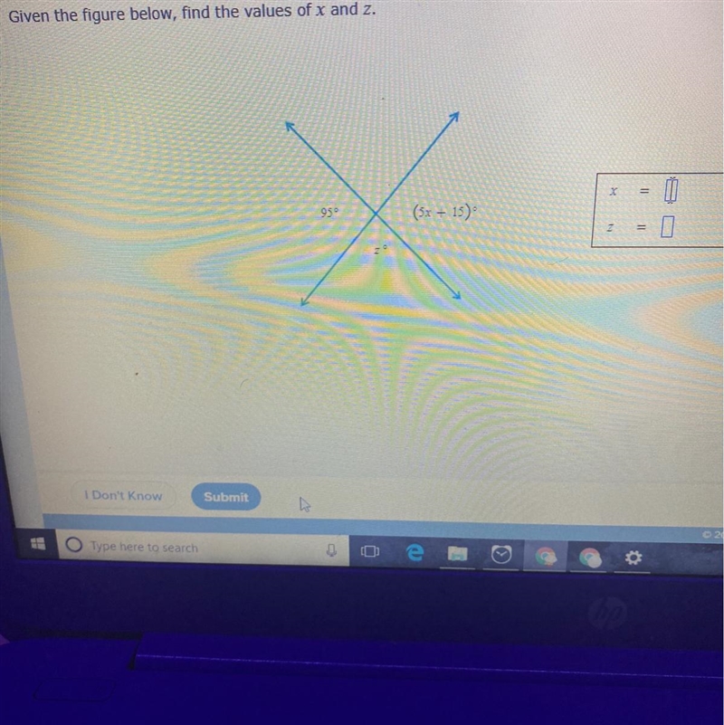 Given the figure below, find the figure of x and z-example-1