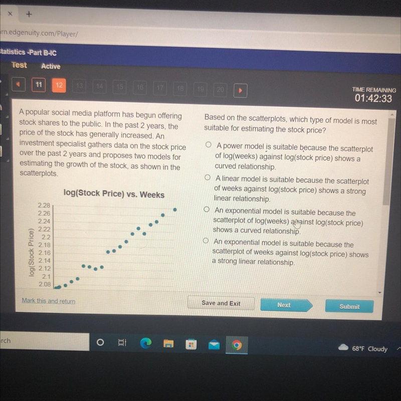 HELP! Being TIMED Based on the scatter plots, which type of model is most suitable-example-1