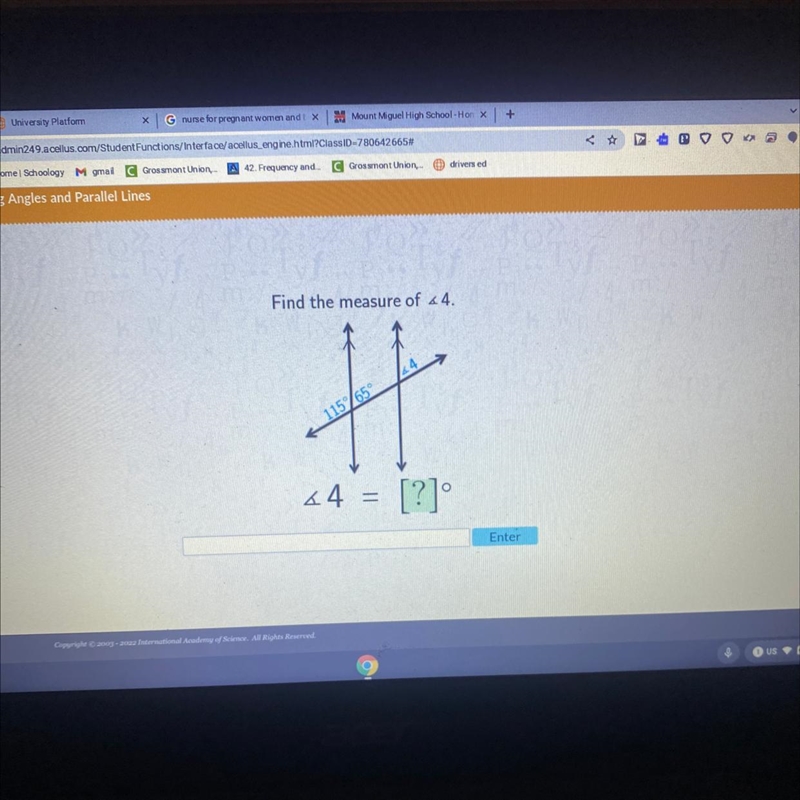 Find the measure of <4 115° 65° <4 =[?]°-example-1