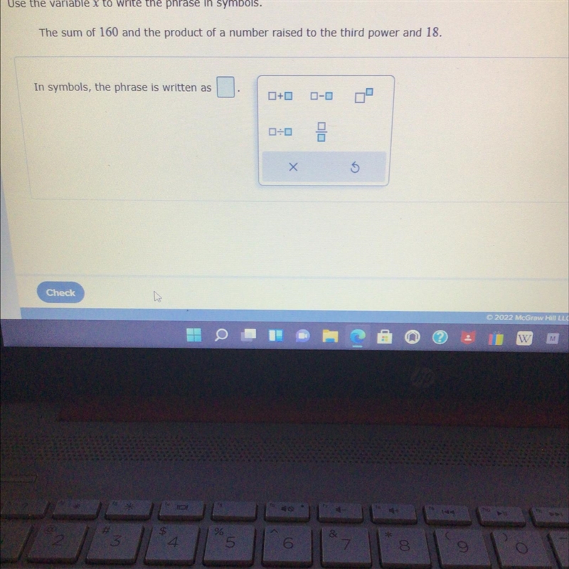 Use the variable x to write the phase in symbols. The sum of 160 and the products-example-1