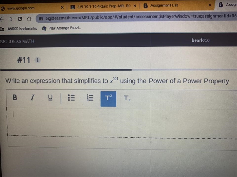 Write an expression that simplifies to x^24 using the Power of a Power Property.-example-1