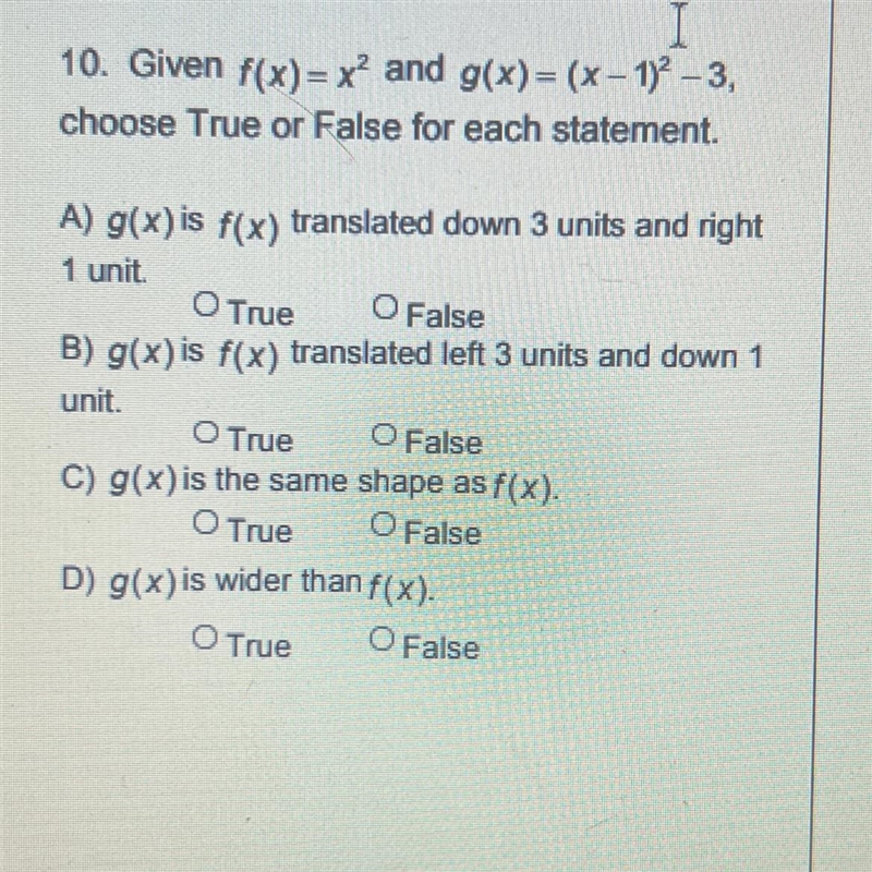 Given the statement choose if each is true or false-example-1