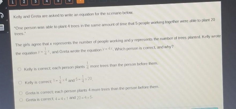 Kelly and Greta are asked to write an equation for the scenario below. "One person-example-1