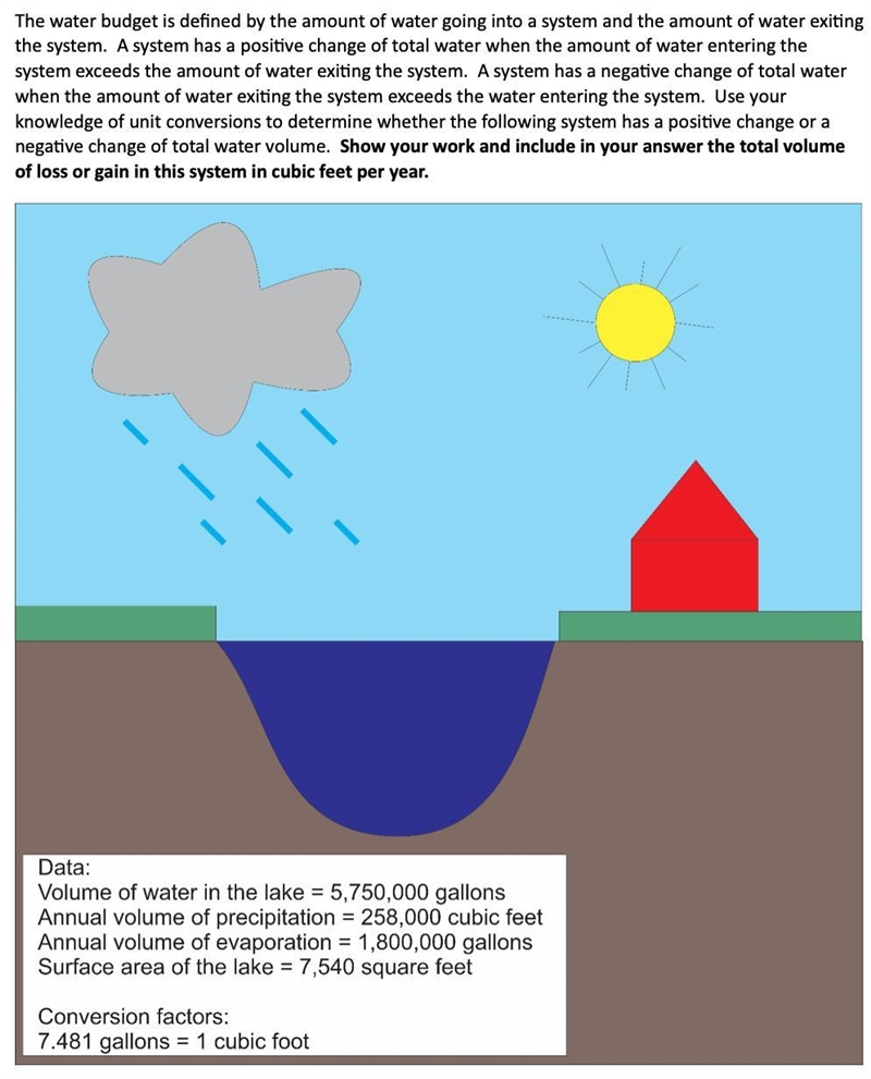 The water budget is defined by the amount of water going into a system and the amount-example-1