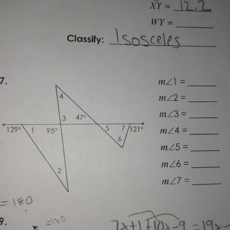 7. mZ1 = 4 mZ2 = 47° m23 = 3 1290 1 95° 5 7/1219 m_4= 6 m25 = m26 = 2 inZ7 =-example-1