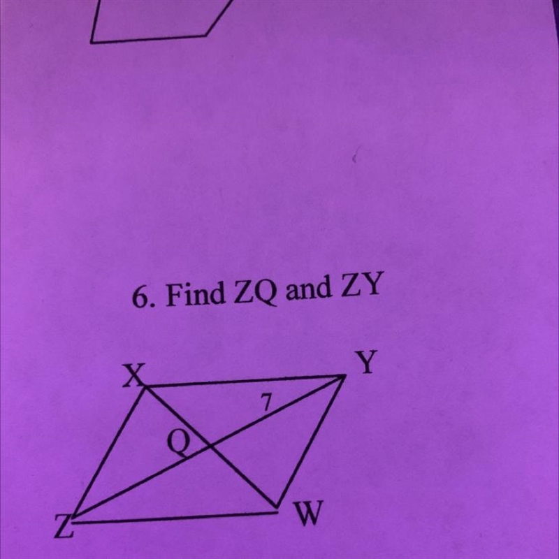 Find the measures in the parallelogram. 6. Find ZQ and ZY-example-1