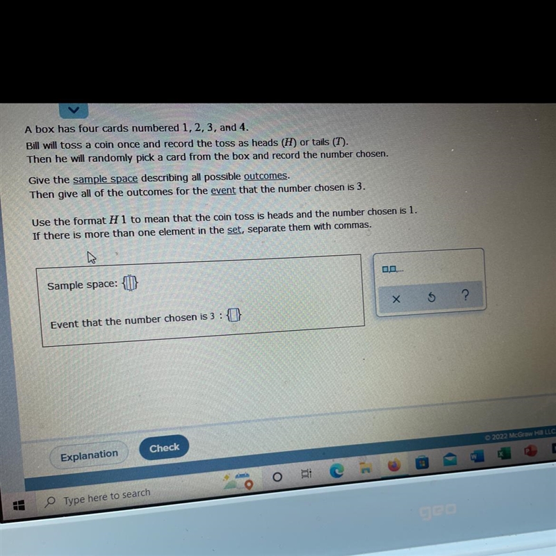 Give the sample space describing all the outcomes. Then give all of the out comes-example-1