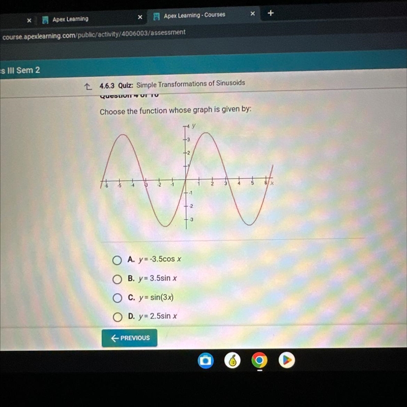 Choose the function whose graph is given by: A. y=-3.5cos x B. y=3.5sin x C. y=sin-example-1