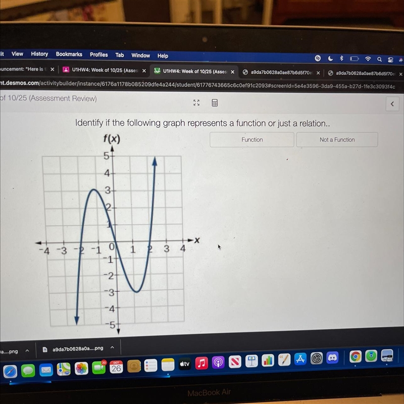 I need help doing the vertical line test on this to know if it is a function or not-example-1