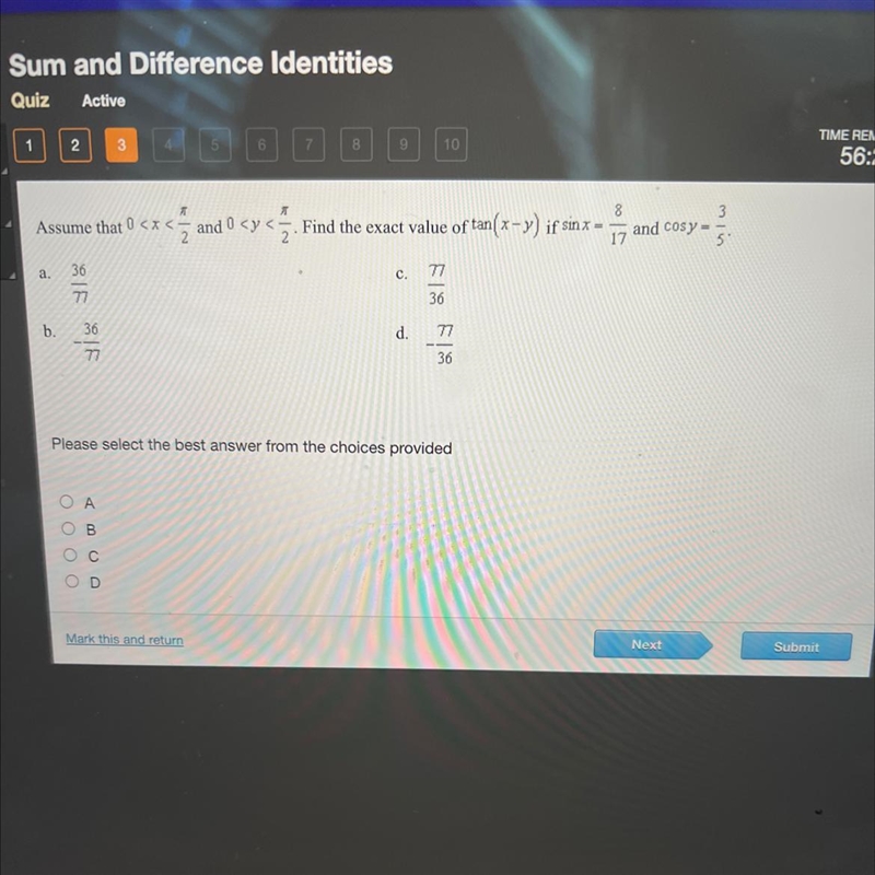 Find the exact value of tan(x-y) if sin x=8/17 cosy = 3/5-example-1