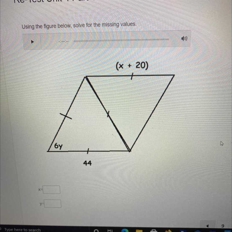 ￼use the figure below solve for the missing x and y values-example-1