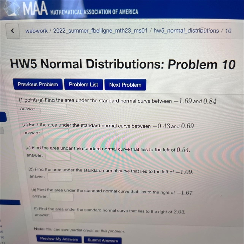 Find area under standard normal curve between -1.69 and 0.84-example-1