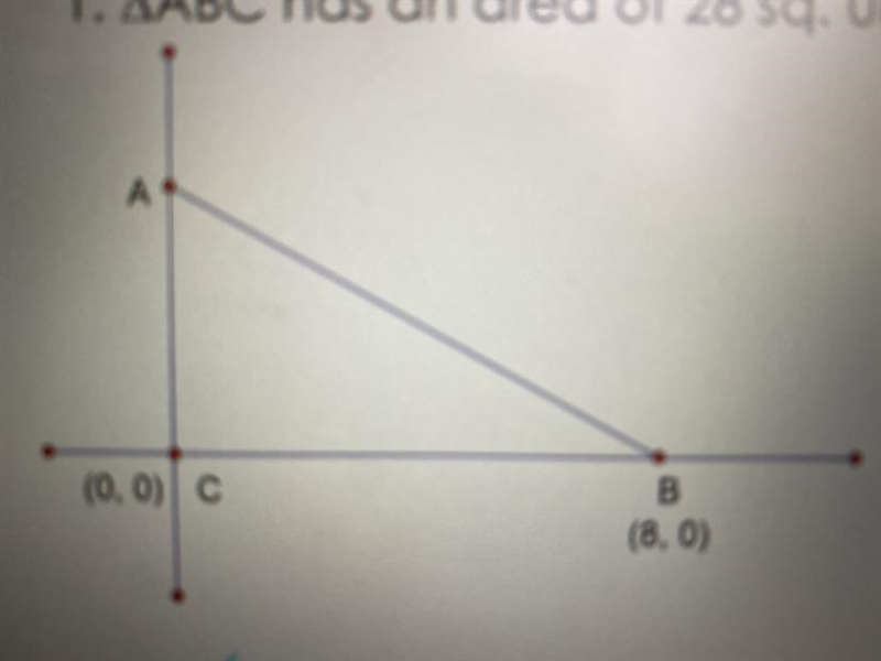 Triangle ABC have an area of 28 sq. units. Find the coordinates of A.-example-1