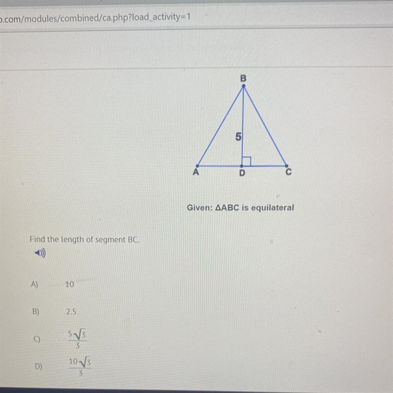 HELP ME PLEASE!! Given: AABC is equilateral Find the length of segment BC.-example-1