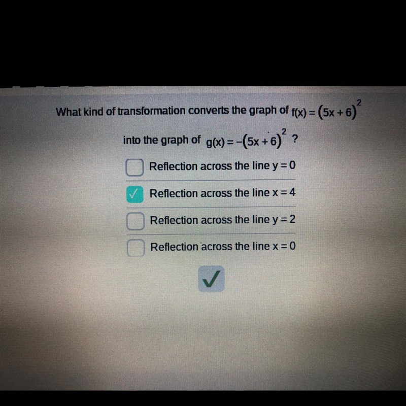 What kind of transformation converts the graph of f(x)=(5x+6)^2 into the graph of-example-1