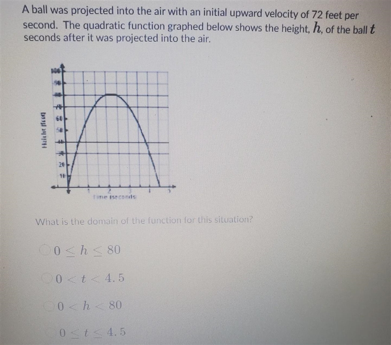 A ball was projected into the air with an initial upward velocity of 72 feet per second-example-1