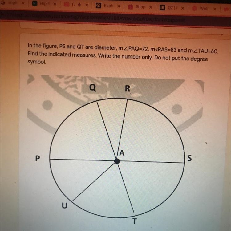 Measure of arc PQ Write the number only do not put the degree symbol.-example-1