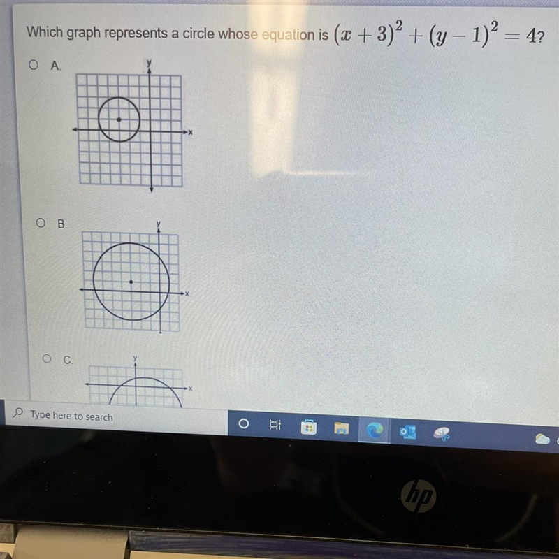 Which graph represents a circle whose equation is (x+3)² + (y-1)² = 4?-example-1