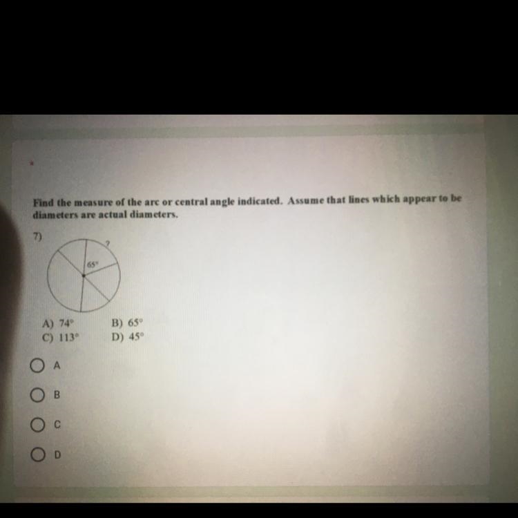 Find the measure of the arc or central angle indicated. Assume that lines which appear-example-1