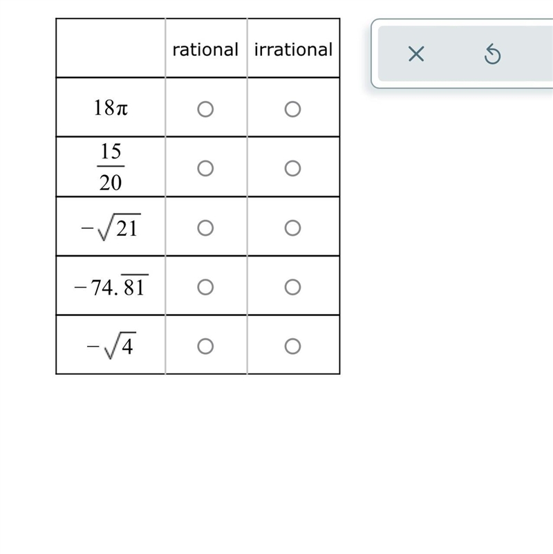 Classify each number below as a rational number or an irrational number. Not sure-example-1