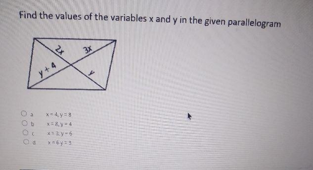 Find the values of the variables X and Y in the given parallelogram-example-1