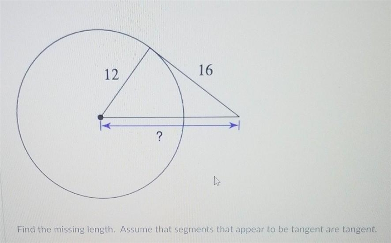 Find the missing length, assume that segments that appear to be tangent are tangent-example-1