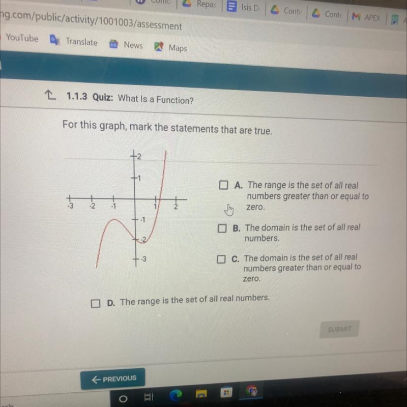 For this graph, mark the statements that are true.-1O A. The range is the set of all-example-1