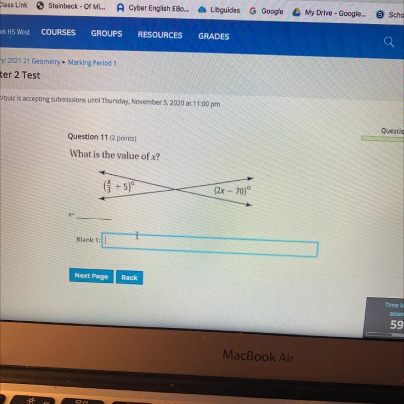 What is the value of x?( x/3+ 5)°(2x - 70)-example-1