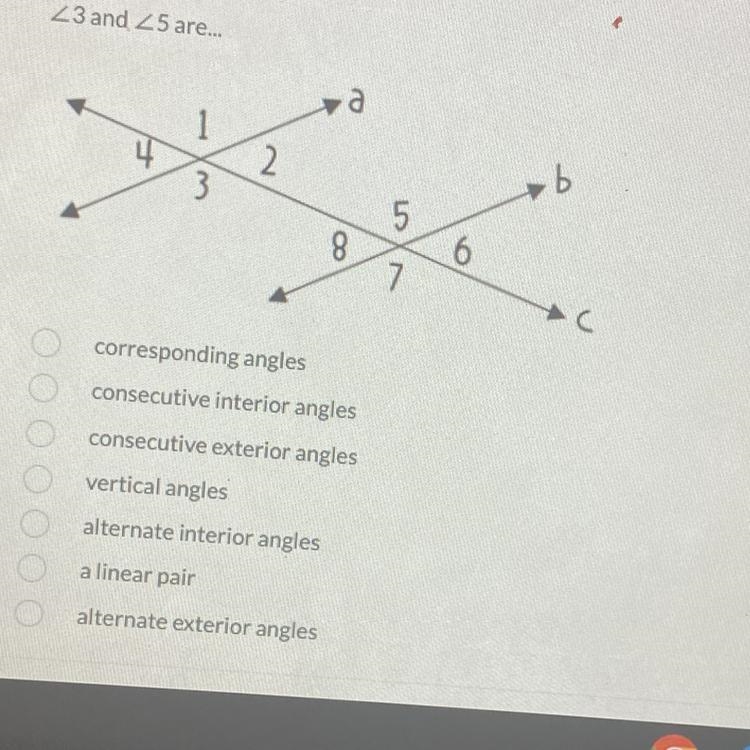 23 and 25 are... 0000000 4 1 3 2 a vertical angles alternate interior angles a linear-example-1