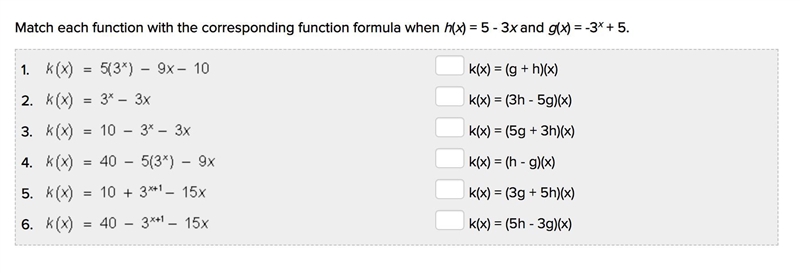 Match each function with the corresponding function formula when h(x) = 5 - 3x and-example-1