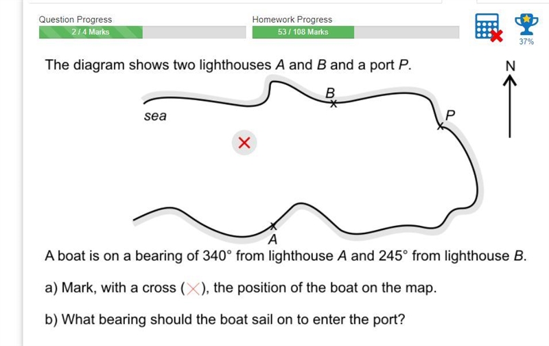 I need help on B and an explanation. Approximate bearinge angle-example-1