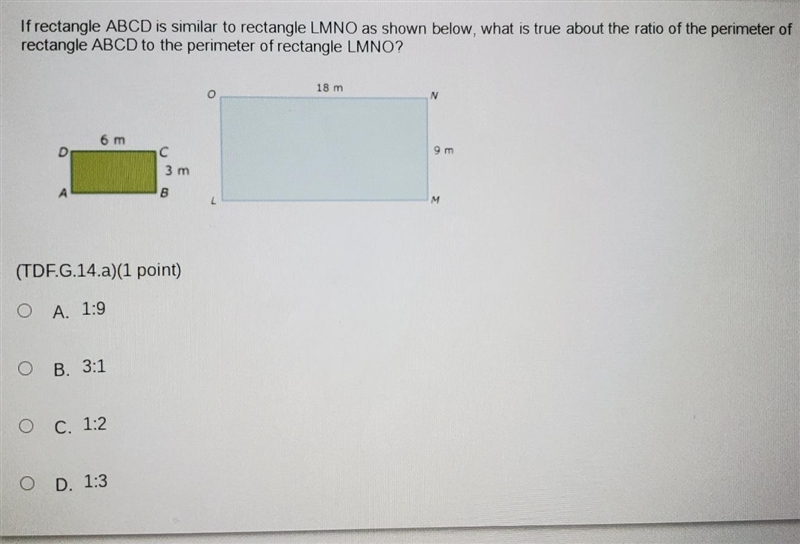 If rectangle ABCD is similar to rectangle LMNO as shown below, what is true about-example-1