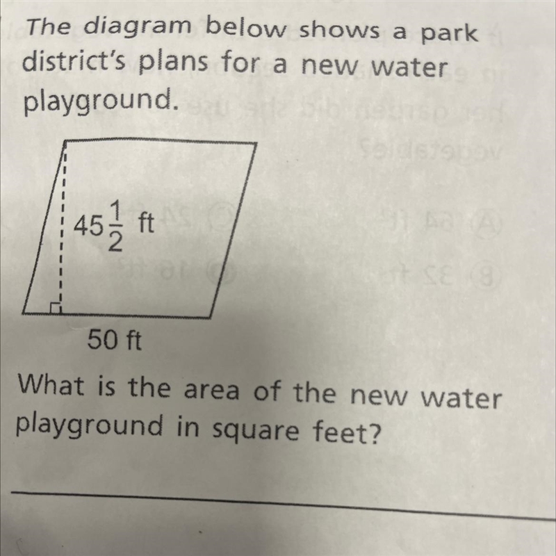 The diagram below shows a park district's plans for a new water playground. 451/2 50 ft-example-1