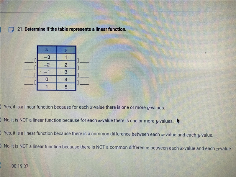 HELP PLS!! Determine if this table represents a linear function-example-1