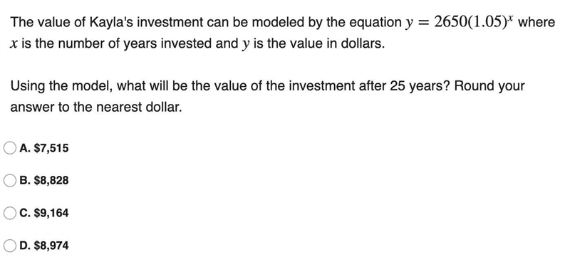 Using the model, what will be the value of the investment after 25 years? Round your-example-1