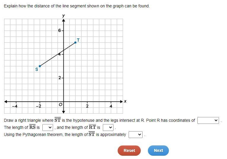 Explain how the distance of the line segment shown on the graph can be found.-example-1