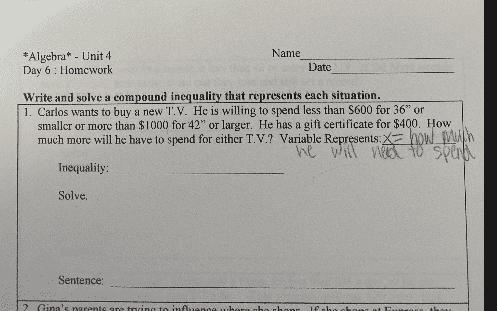 Carlos wants to buy a new T.V. He is willing to spend less than $600 for 36" orsmaller-example-1