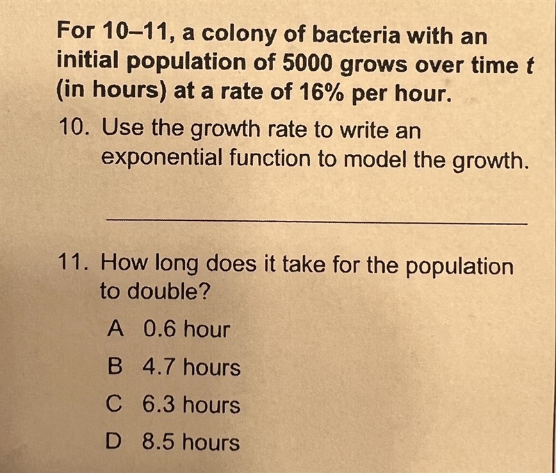 For 10-11, a colony of bacteria with an initial population of 5000 grows over time-example-1