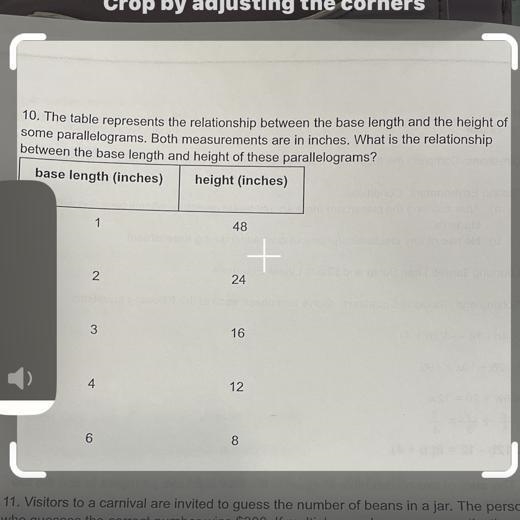 10. The table represents the relationship between the base length and the height of-example-1