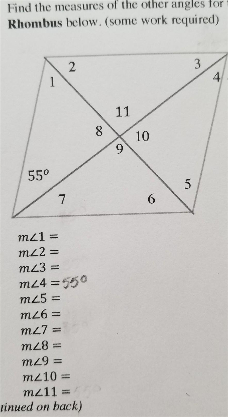 Find the measures of other angles for the rhombus below-example-1