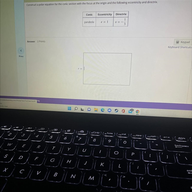 Construct a polar equation for the conic section with the focus at the originand the-example-1