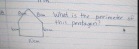 I have a pentagon that 8 and 8 and 6 and 6 and 10 whats the perimeter?-example-1