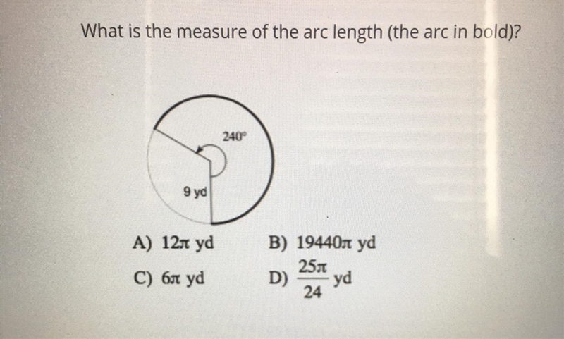 What is the measure of the ARC length the ARC in bold-example-1