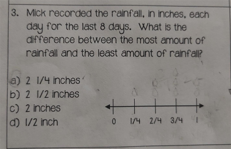 3. Mick recorded the rainfall, in inches, each day for the last 8 days. What is the-example-1