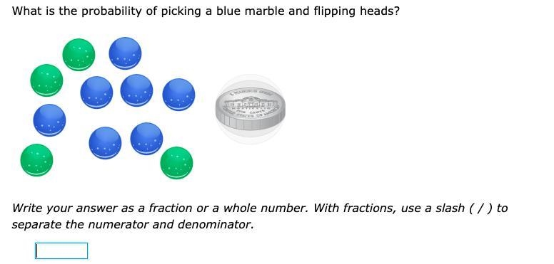 What is the probability of picking a blue marble and flipping heads?-example-1