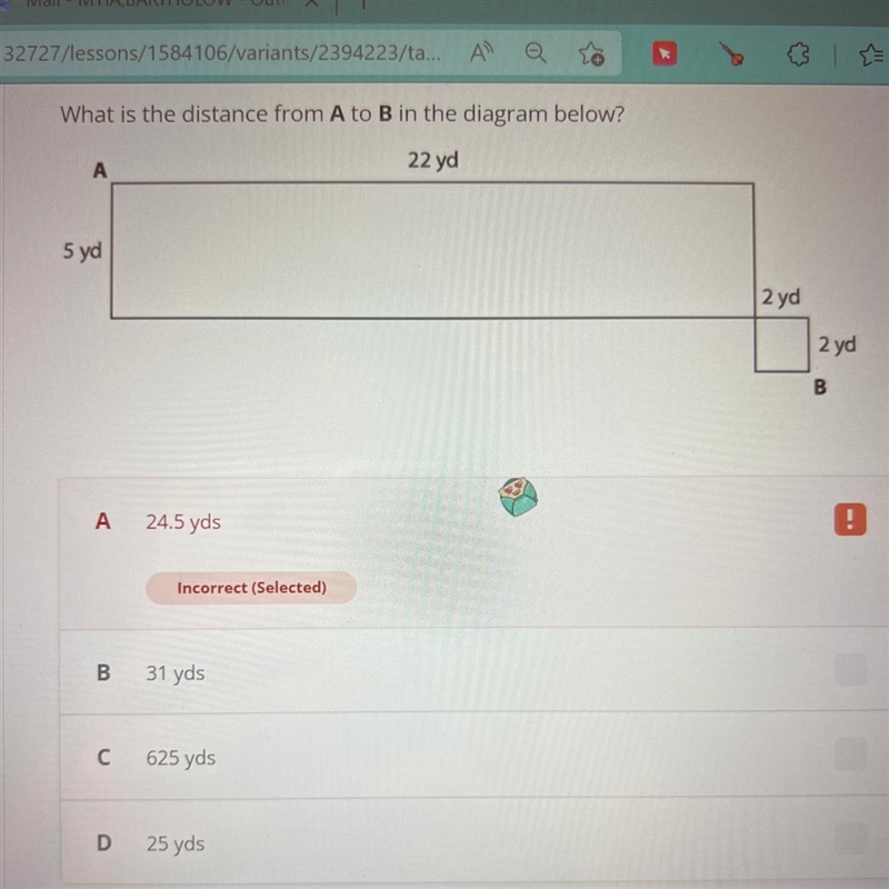 MULTIPLE CHOICE What is the distance from A to B in the diagram below?-example-1